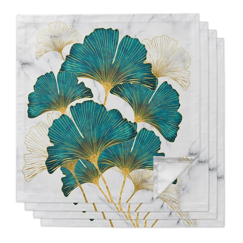 Ginkgo Biloba Marble Texture Cloth Napkin Table Decor Reusable Table Napkin Kitchen Plates Mat Wedding Party Decoration