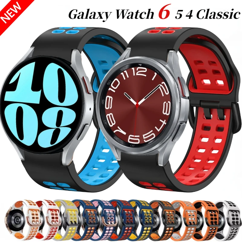 Correa De Silicona Sin Huecos Para Samsung Galaxy Watch 6/5/4, Pulsera Deportiva De Dos Colores, 44Mm, 40Mm, 45Mm, Banda Clásica De 47Mm Y 43Mm