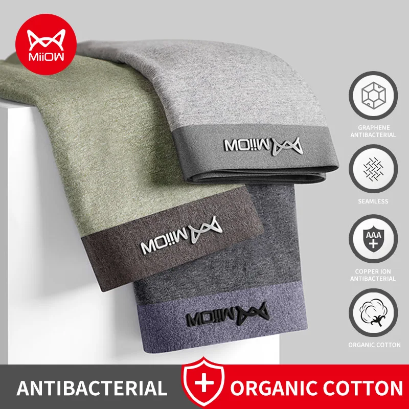 Boxer Shorts 3Pcs Organic Cotton Men Antibacterial Seamless Underpants