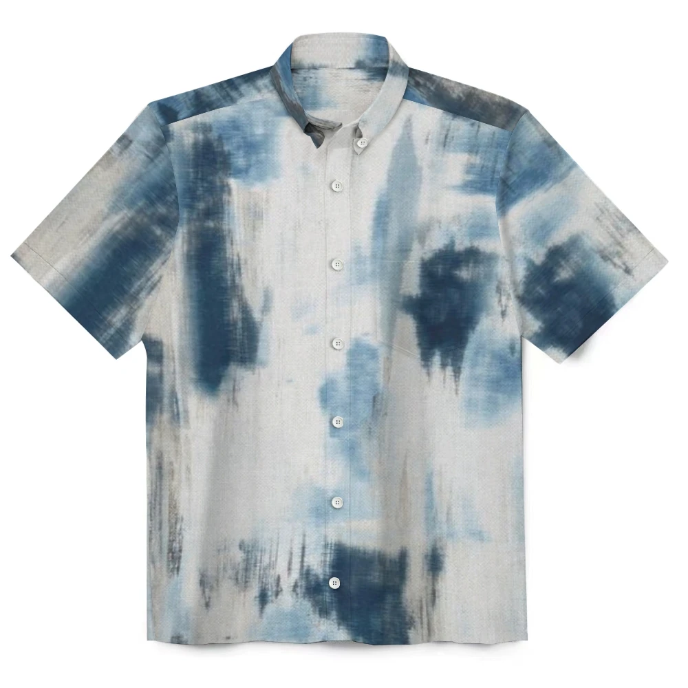 Customized Printed Men Short Sleeve Shirt Design Your Own Shirt Tie Dye Pattern Simple Luxury Button Up Shirt Tops Bamboo Cotton 4