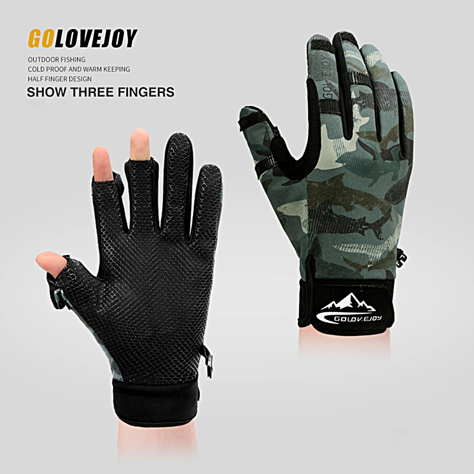 Camouflage Waterproof Fishing Gloves 2 Finger Flip Windproof Women Men Gloves Velvet Warm Fish Angling