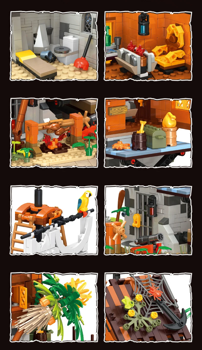 Kreative Filmszenen Karibik Piraten Rock Bay Block-Baumodell-Sets Bausteine Lernspielzeug für Kinder Geschenke – Detail 7