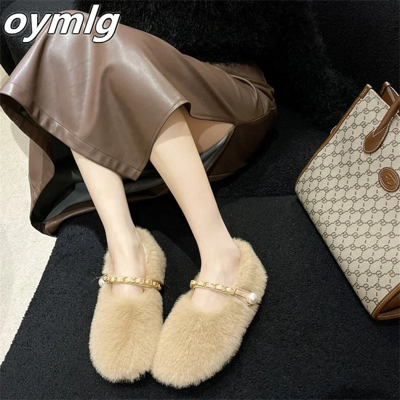 Mao Mao Slippers for Women Outerwear 2024 New Autumn and Winter Baotou Warm Flat Bottom Cotton Slippers