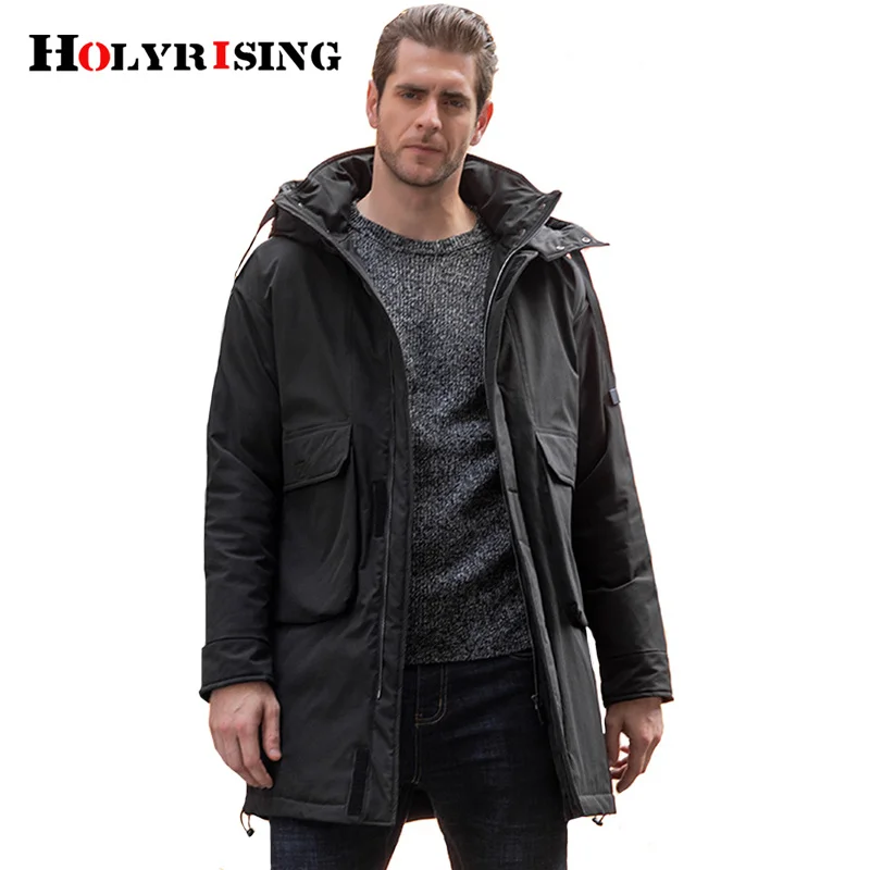 Holyrising Men Parka Leisure Loose Winter Coats Long Warm Hooded Jackets Pockets Male Thick Outwear Zipper 18997-5