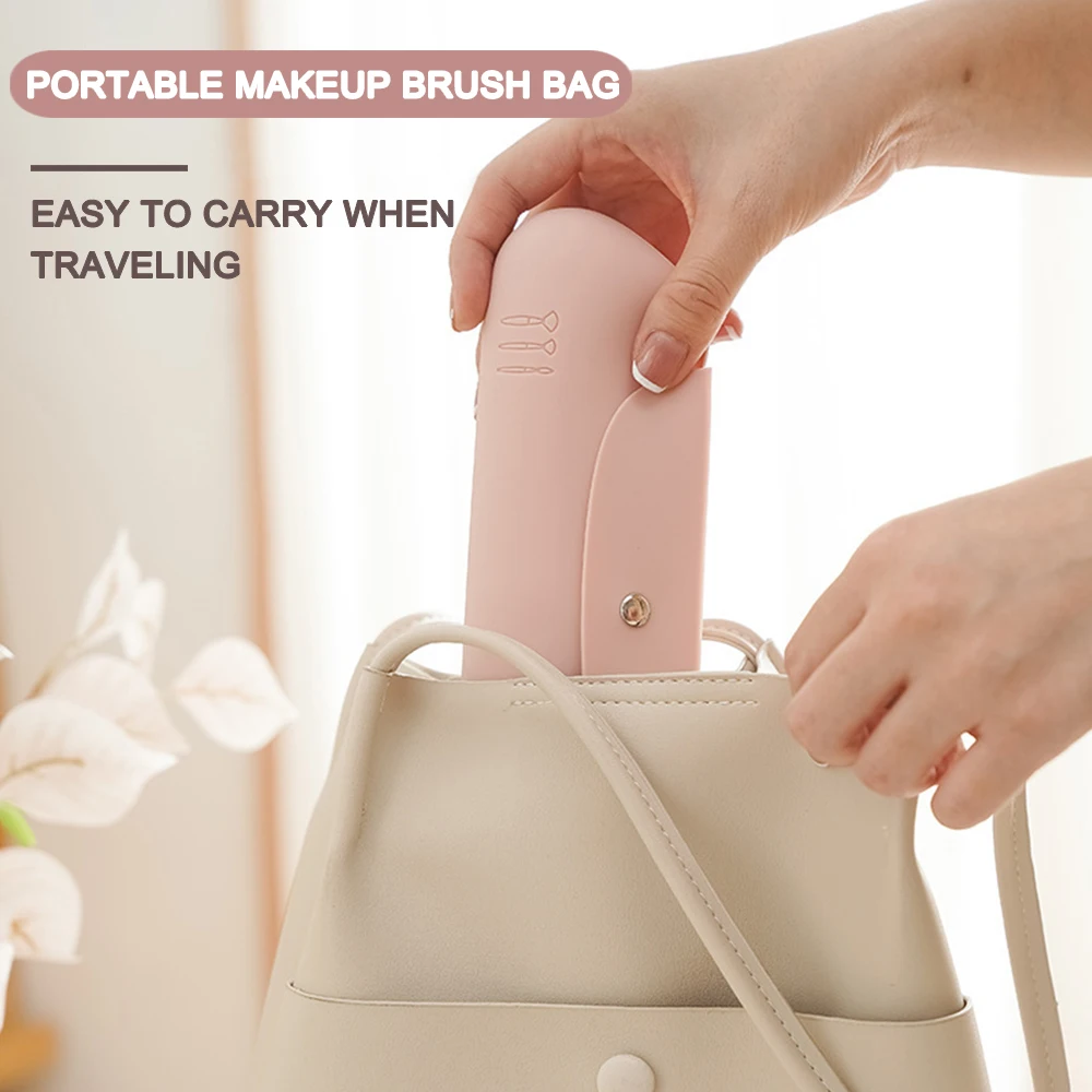 Travel Magnetic Silicone Makeup Brush Storage Bag Waterproof Anti-Drop Portable Brush Holder Sleek Makeup Tool Organizer