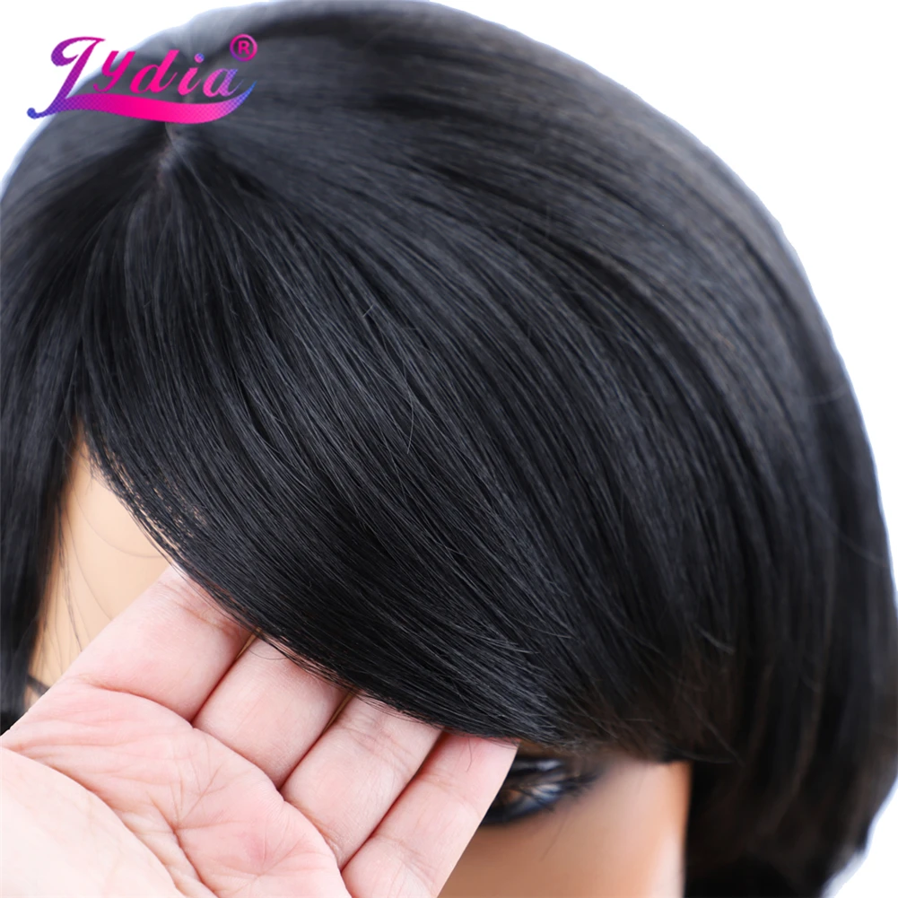 Lydia für schwarze Frauen synthetische Perücken mit rechten Knall mittel gerade Perücke Mix Farbe p1b/30 Afro amerikaner Perücken braun – Detail 8