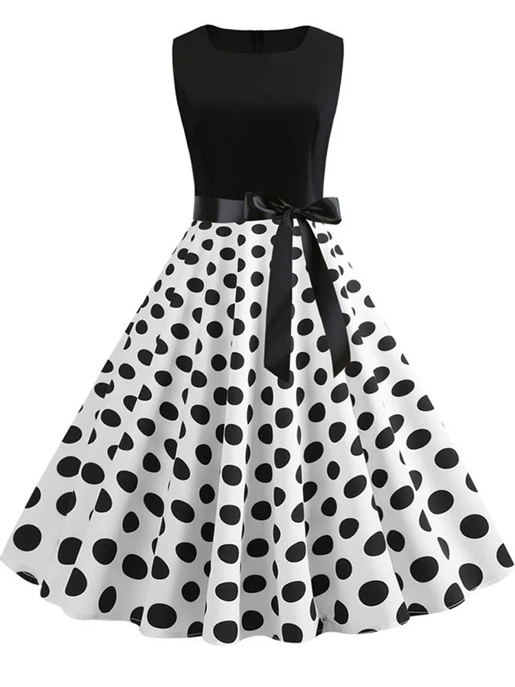 blue dress for baby girl Vintage Pink and Black Polka Dot Halter Midi Dress – Modsele main image 0