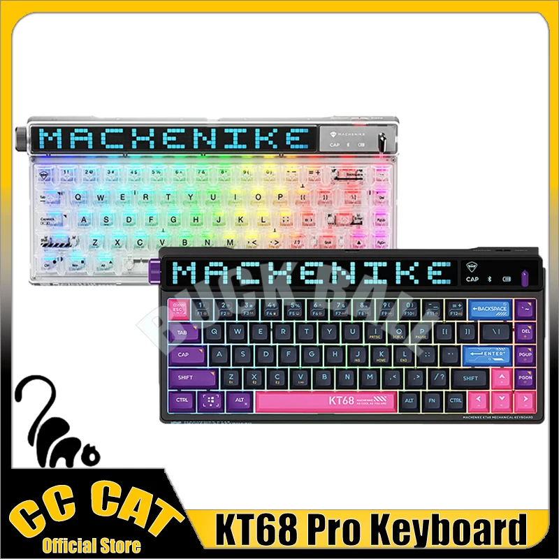 Механическая клавиатура KT68 Pro с экраном, беспроводная клавиатура с 68 клавишами, 3 режима, с возможностью замены в процессе работы, регулируемая яркость, цвет RGB, для ПК, ноутбука, подарок для мужчин