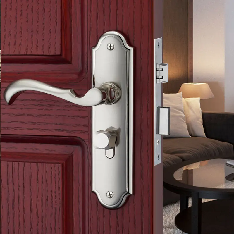 

Stainless steel door lock with double tongue handle, indoor bedroom, bathroom door handle, 140 hole distance G20202