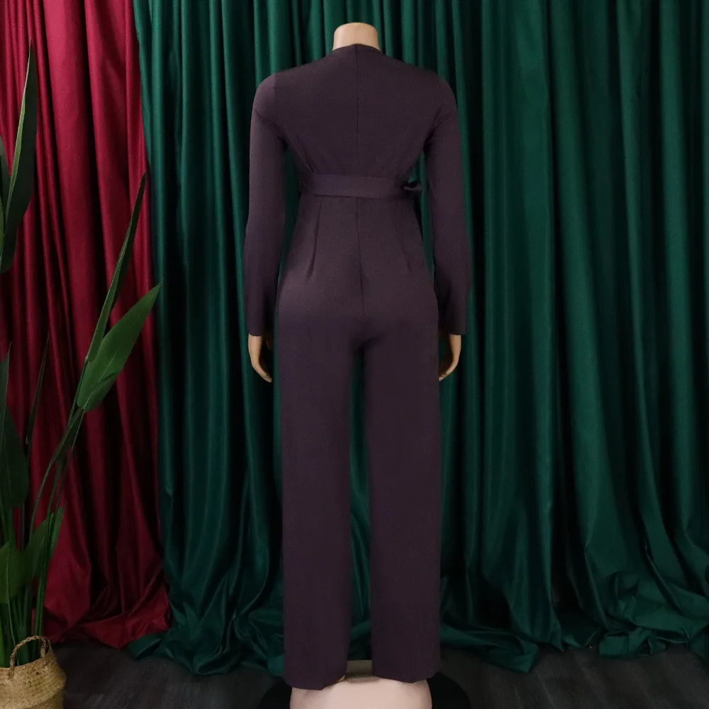 Elegant Jumpsuits & Rompers for Women Round Neck Full Sleeve Sashes Solid High Quality Luxury Female Birthday Party Dinner Cloth