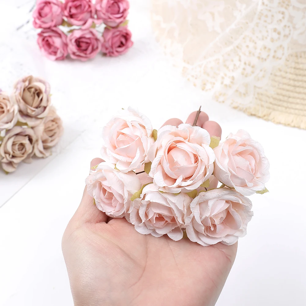 6 Stücke Künstliche Blume Mini Rosenstrauß Für Zuhause Hochzeitsdekoration Handmake Scrapbooking DIY Kränze Handwerk Gefälschte Blumen – Detail 4