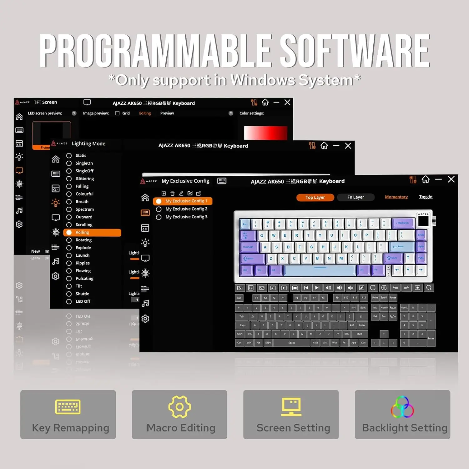 Ajazz AK650 Gaming Mechanical Keyboard with 0.85'' TFT Screen