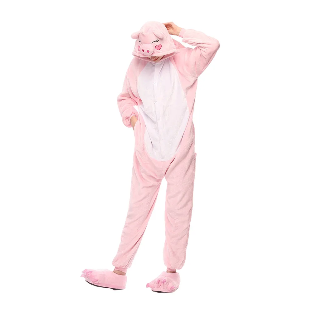 Cartoon Animal Pink Pig Kigurumi Adults Onesies Pajamas Women Jumpsuit Men Hoodies Sleepwear for Halloween Carnival Party