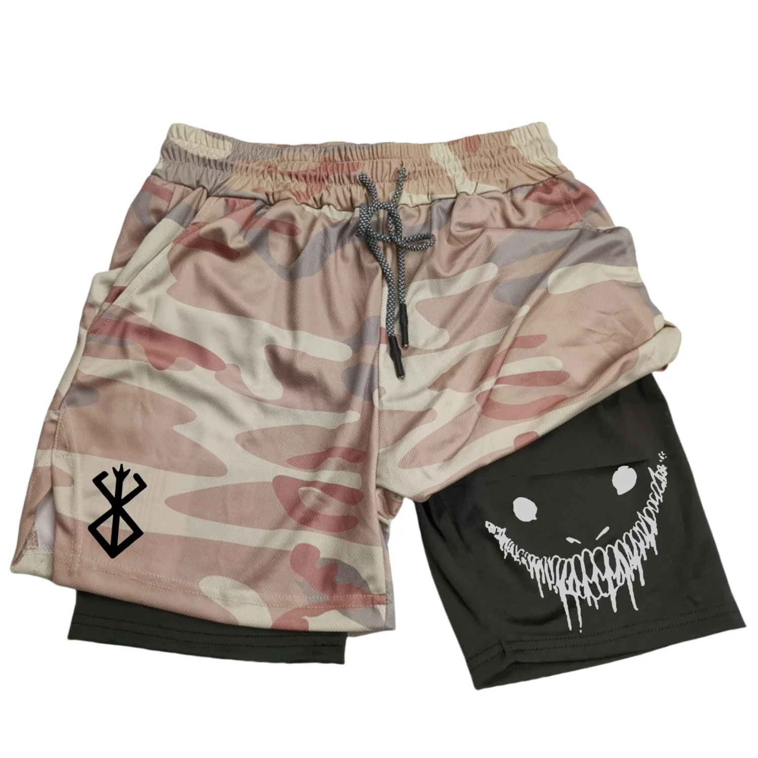 2 in 1 Sports Shorts Men Fitness Gym Training Quick Dry Shorts Workout Jogging Double Deck Summer Anime Berserk 4