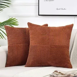 Autumn Velvet Throw Pillow Covers - Soft Burnt Orange 18x18 Inch Pillowcases - 50x50CM (Reddish Brown)