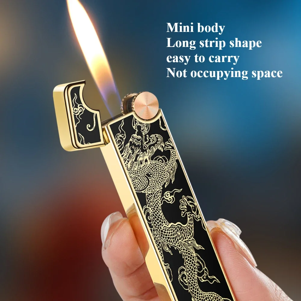 Retro Metal Printed Butane Lighter, Side Grinding Wheel Open Flame Gas Lighter, Compact Portable Lighter for Lighting Cigarettes