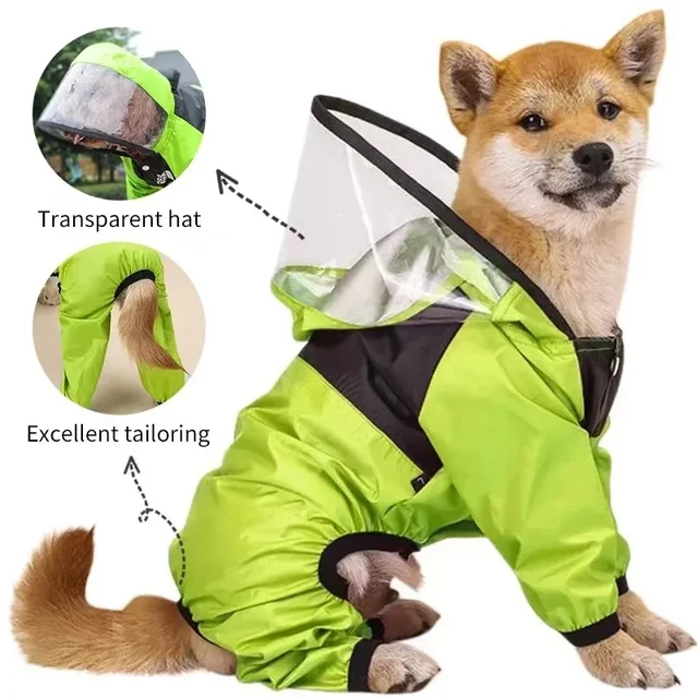 Pet Dog Raincoat Transparent Hooded Jumpsuit Dogs Waterproof Coat Water Resistant Clothes for Dogs Cats Jacket Pet Supplies 3