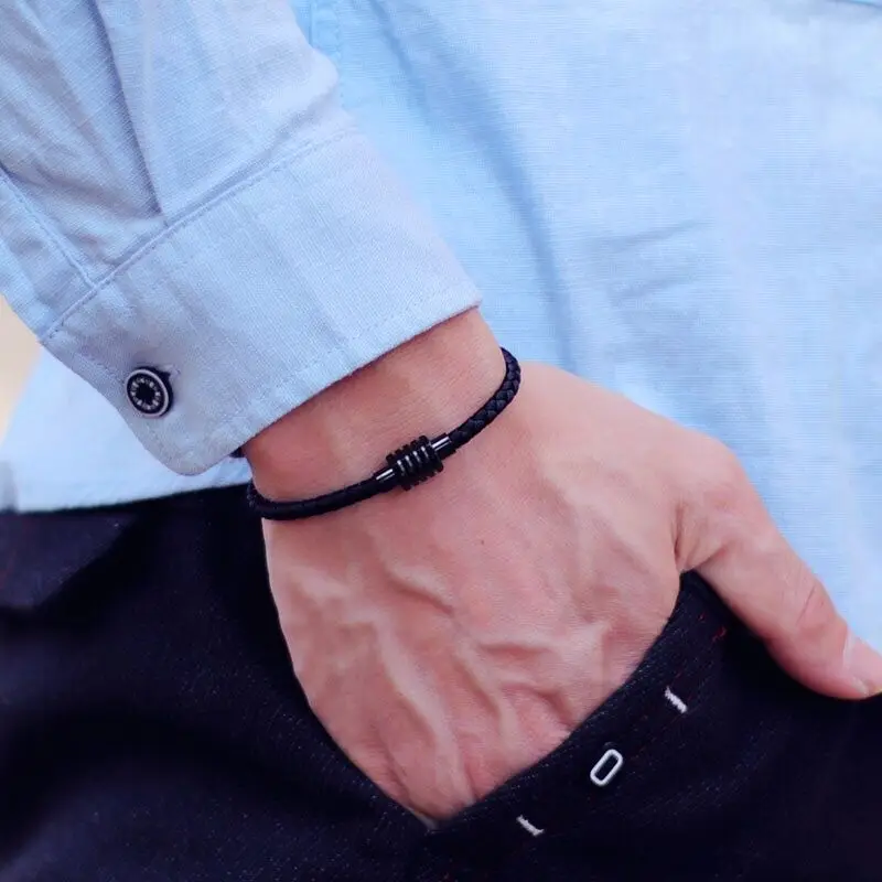 Stainless Steel Magnetic Rope Cord Bracelet for Men