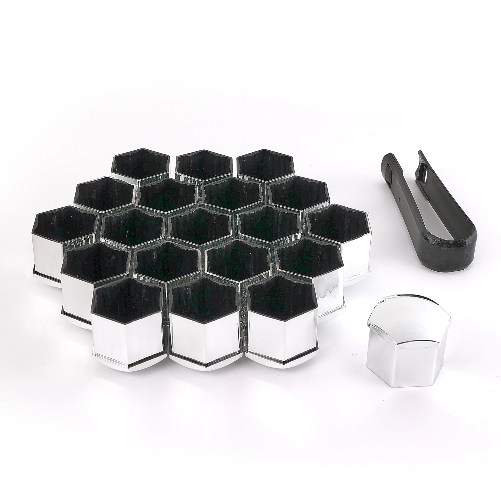 20x 19MM Chrome Car Wheel Nut Caps Protector Rustproof Hub Tighten Cover Tyre Nut Bolts Outward Decoration Studs Hub Caps Silver