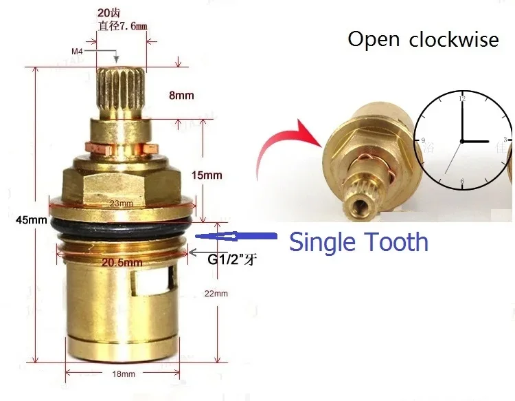 Brass Faucet Cartridge Tap Parts Valve Part Water Tap Valve Single Cold Water Faucet Repair Parts 45mm 1012D