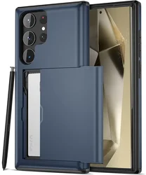 Slim Dual Layer Heavy Duty Phone Case with Hidden Card Slot Wallet Cover - Galaxy S23 Ultra (Navy Blue)