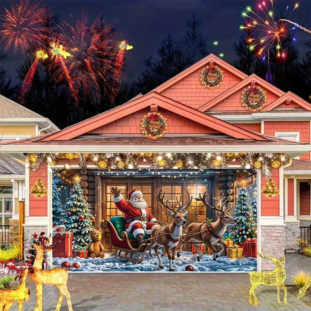 1 Stück 2D flaches, festliches Polyester-Weihnachts-Garagentor-Banner – für Erstkommunion, Weihnachtsdekoration, keine Strom erforderlich, wsj – Detail 5