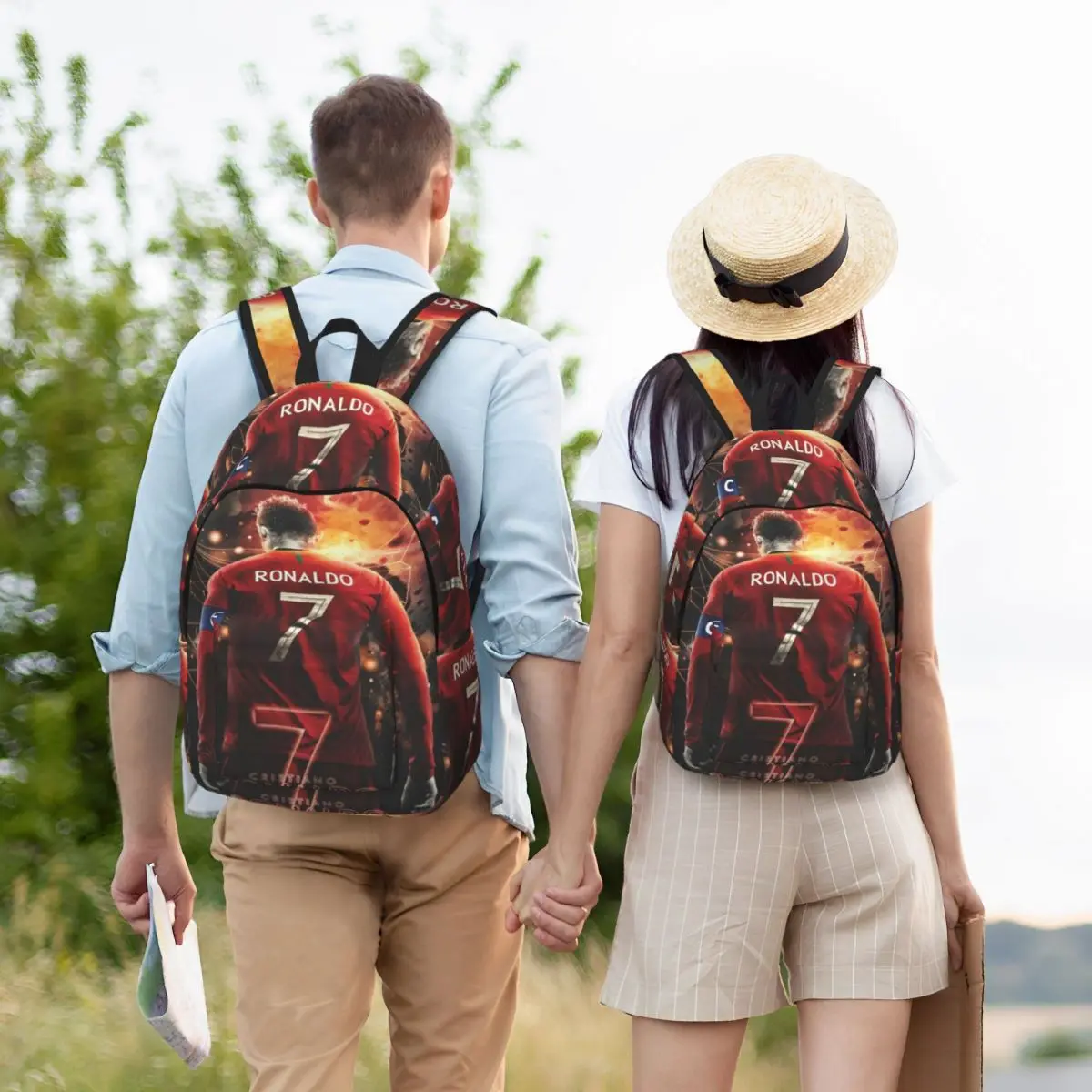 C-Cristianos Backpack Football Star R-Ronaldos Kawaii Backpacks Female Travel Lightweight School Bags Design Rucksack