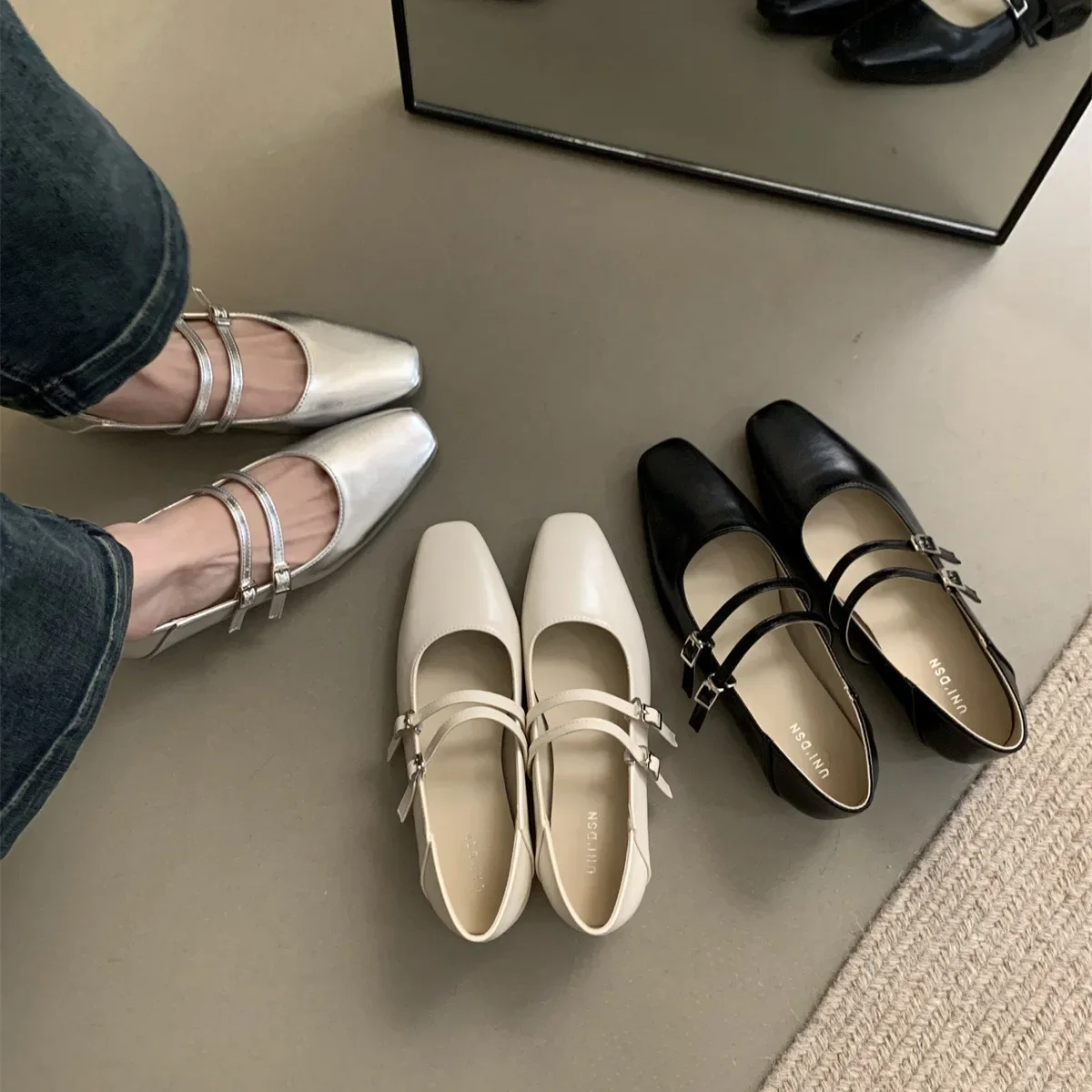 Fashion Square Toe Shallow Flat Shoes Women 2024 New Casual Mary Jane Shoes Ladies Soft Sole Dress Ballet Shoes Zapatos De Mujer 2