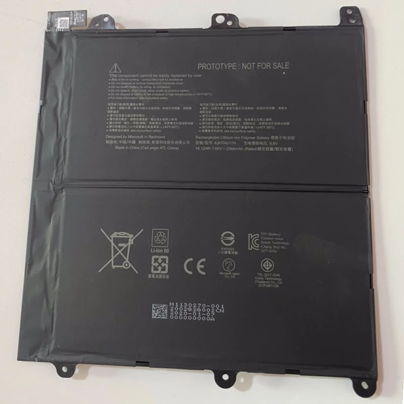 Nuova Batteria Per Laptop A3Hta017H 7.66V 18.12Wh 2366Mah Per Tablet Pc Microsoft Surface Pro A3Hta017H
