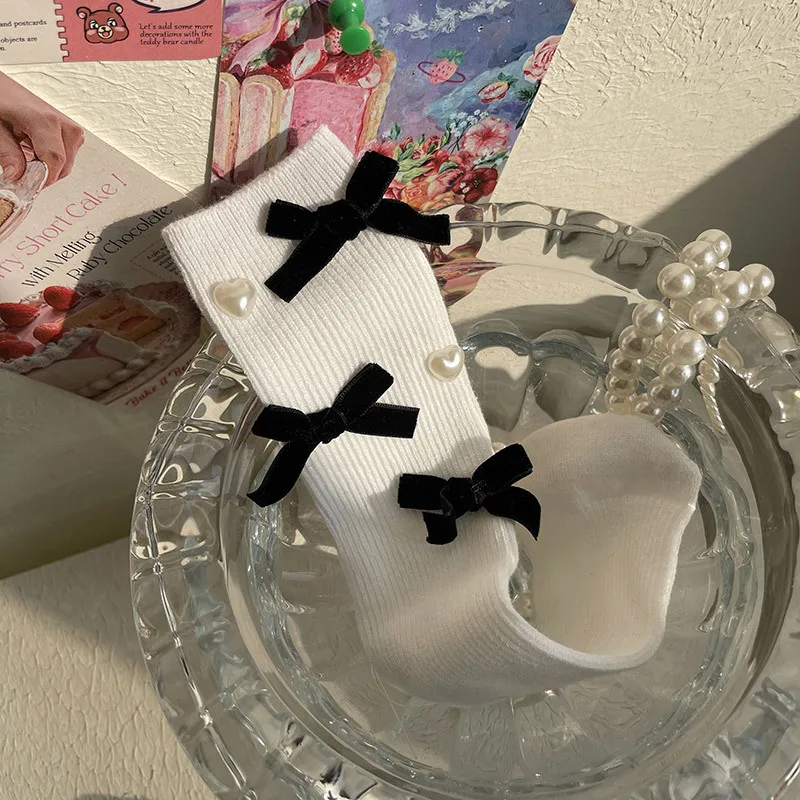 Autumn Baby Kawaii Over Knee High Long Calf Socks for Kids Girl Sweet Fashion Bow Heart Cotton School Girls Pile Stockings