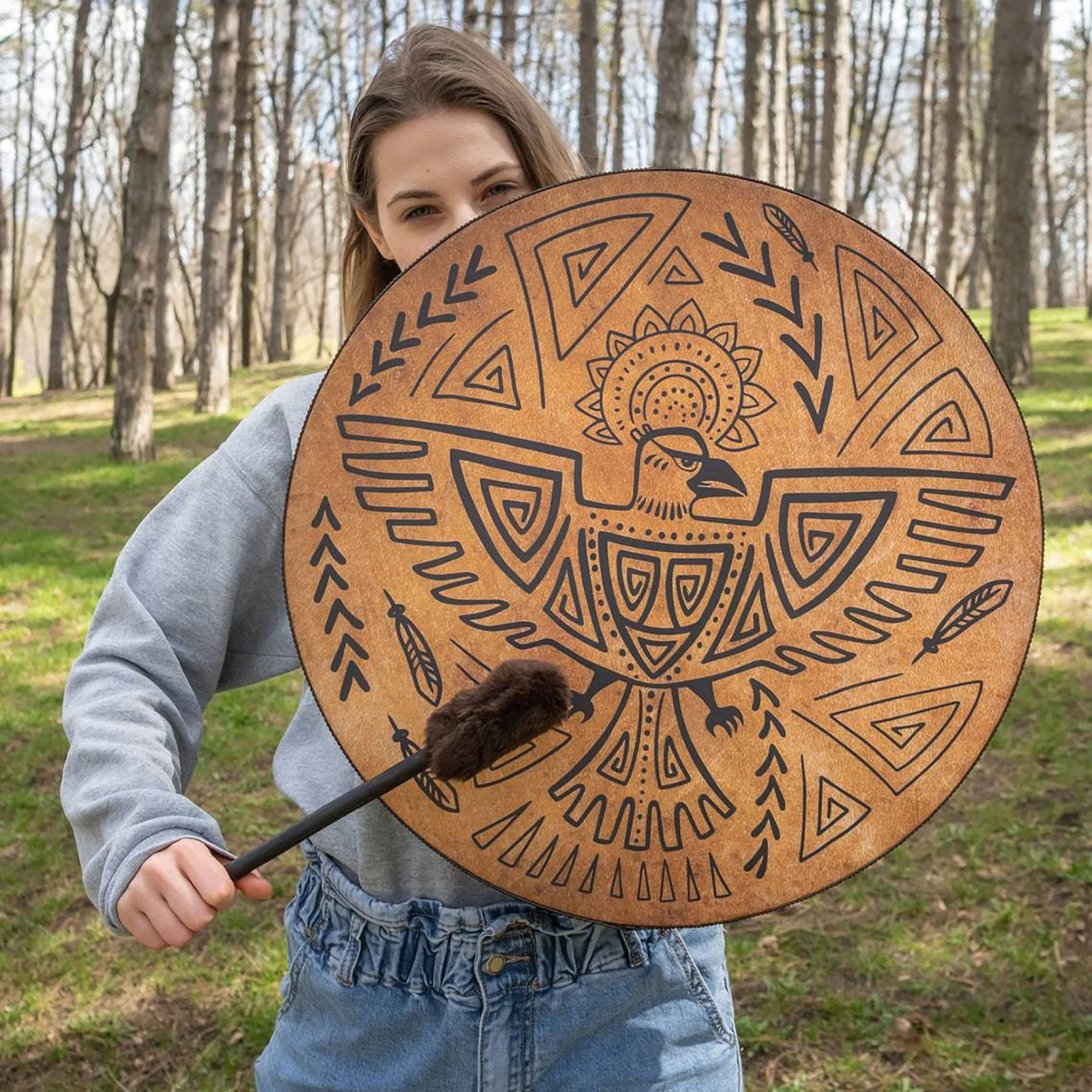 Hand Drum Musical Instruments Handmade Percussion 3D Tree Shape Shaman Drum Hollow Back Sound Of Music Decoration Full Of Myster