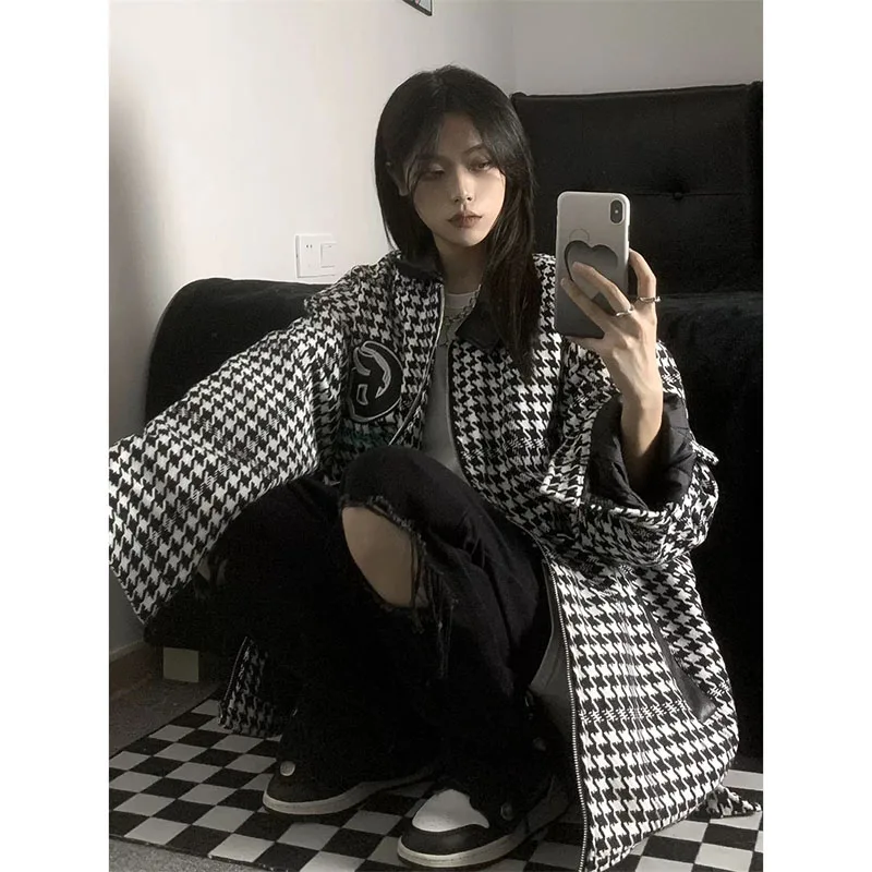 Xiaoxiangfeng Houndstooth Jacket Female 2022 Autumn All-match Design Niche Jacket Baseball Clothing National Tide Brand Commuter