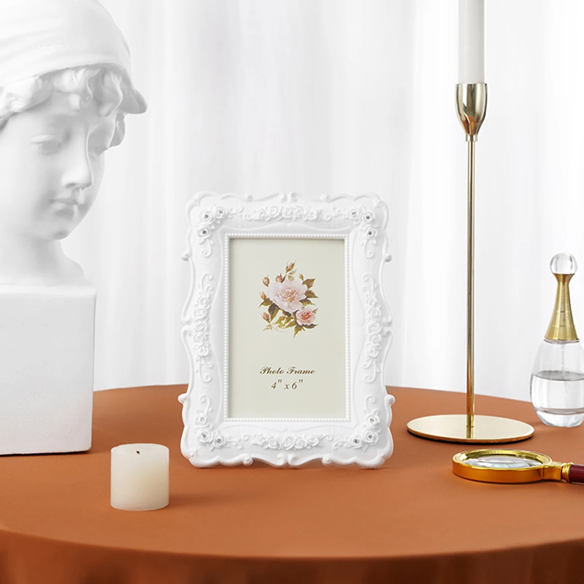 1PC, simple white rose relief photo frame, suitable for home decoration as a decorative item