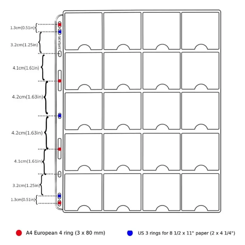 Titulares De Coleta De Moedas, Páginas De Bolso De Moedas, Padrão 9-Hole, 20 Bolsos Para A Maioria Dos Tamanhos, 5x5cm, 2 