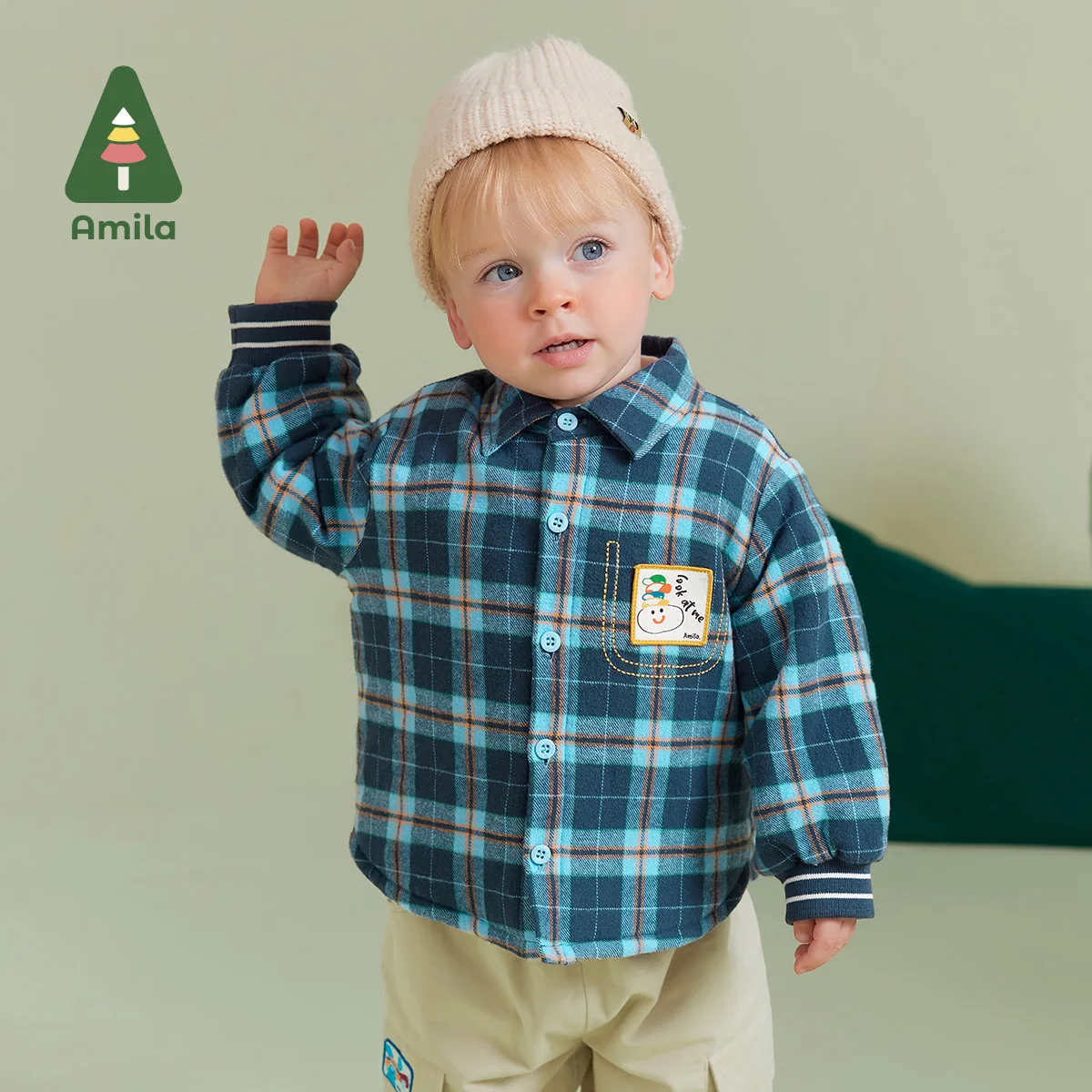 Baby Boy Shirt Winter Multicolour Lapel Color Blocking Warm Cartoon Pattern Baby Clothing kids shirts
