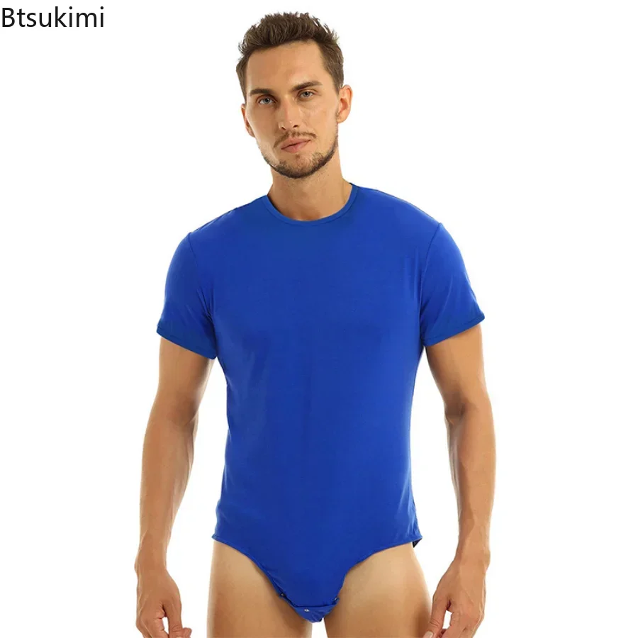 Men&rsquo;s Adults One Piece Jumpsuit Thong Lingerie Short Sleeves Press Crotch Cotton T-shirt Leotard Bodysuit Romper Pajamas