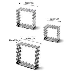 Set of 3 Stainless Steel Wave Edge Cookie Cutters (Square)