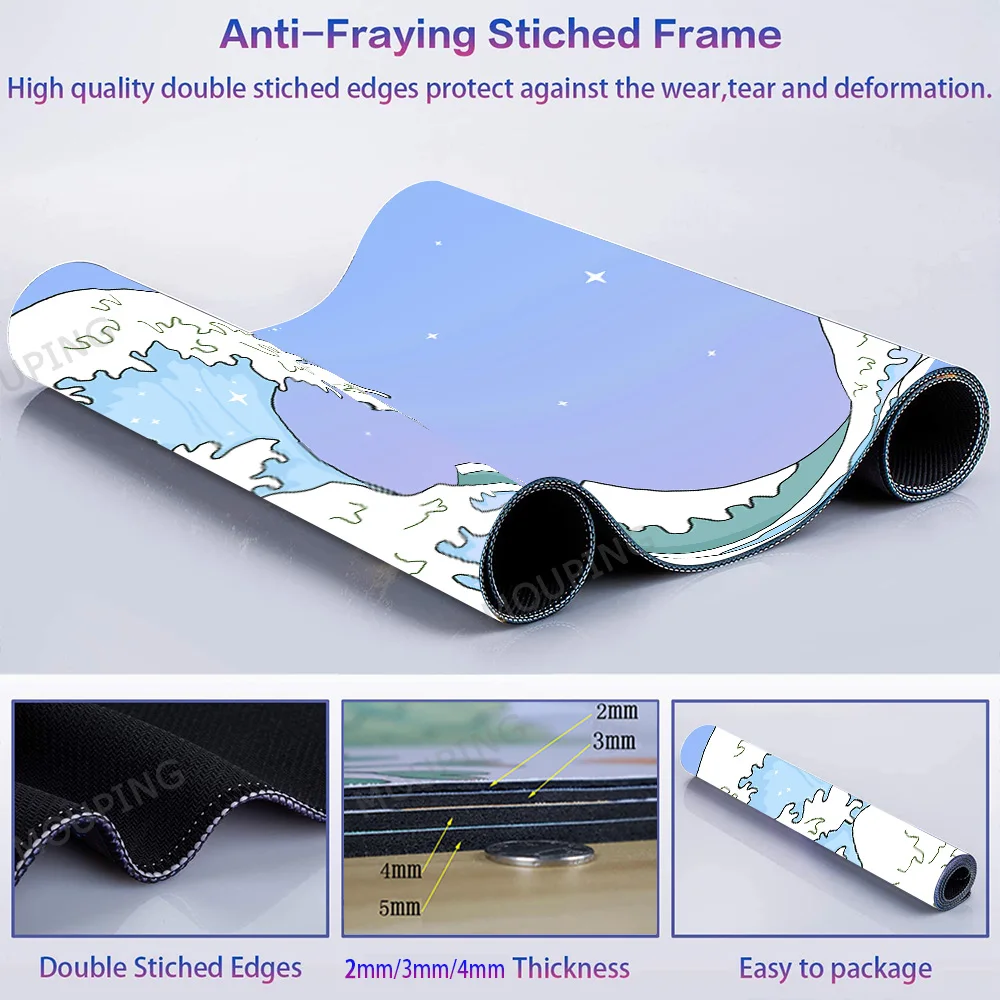 Enorme Mouse Pad com Luz de Fundo Almofada de Mesa Kawaii Rosa Grande Onda Japão Xxl Office Mat Mesa Completa Mousepad 1200x600 Play Mat 1000x500 - Imagem 5