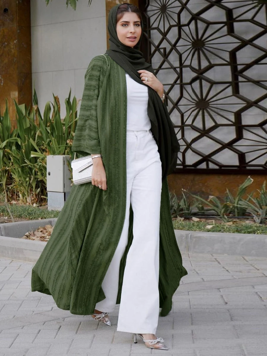 

Fashion Muslim Kimono Abaya Solid Striped Retro Ethnic Cardigan Robe Dubai Middle Eastern Saudi Arabia Eid Clothes 2022