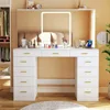 Vanity Desk with Mirror and Lights,47.2",Vanity with 11Storage Drawers and Hidden Storage Shelves,with Charging Stations & 3 LED 1