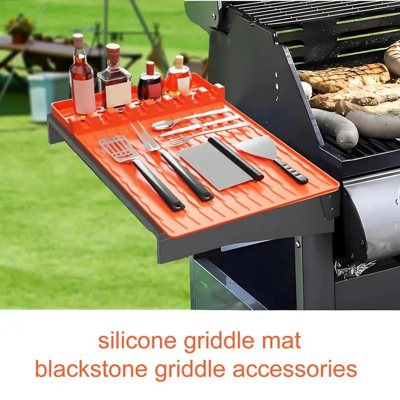 Silicone Griddle Tools Mat Silicone Heat-Resistant Spatula Mat With Drip Pad Reusable Grilling BBQ Utensils For Kitchen Cooking