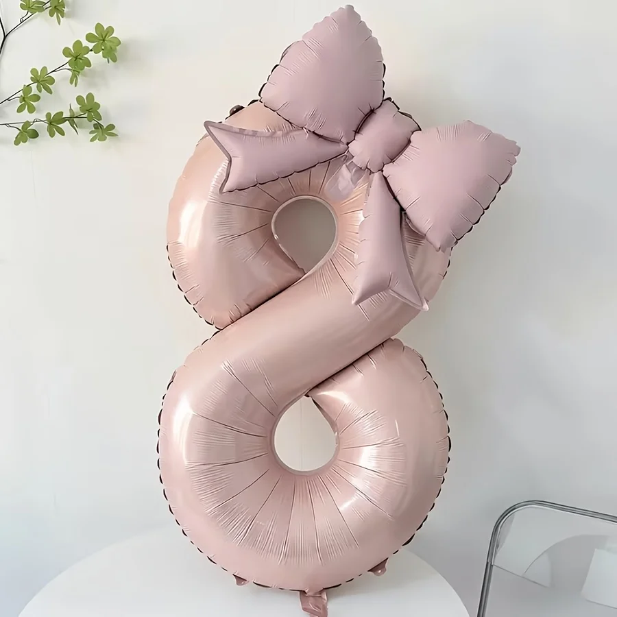 Pink 32-Inch Foil Number Balloon with Bow - Perfect for Celebrations and Decor
