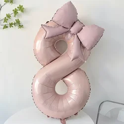 Pink 32 - Inch Foil Number Balloon with Bow - Perfect for Celebrations and Decor (ROSE RED)
