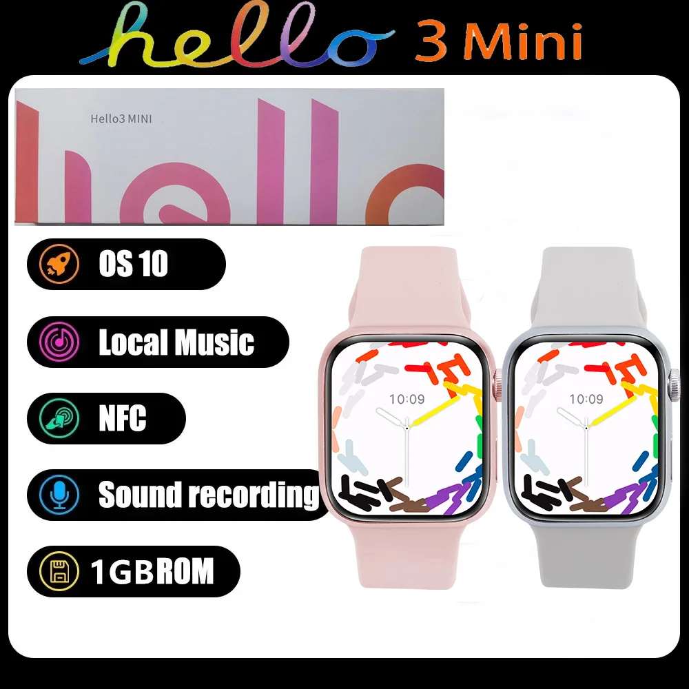 New Hello 3 Mini Smart Watch for Women 1.75inch Bluetooth Call 1GB ROM Local Music Photo Album 41MM Mini Women Smart Watch 2024 1
