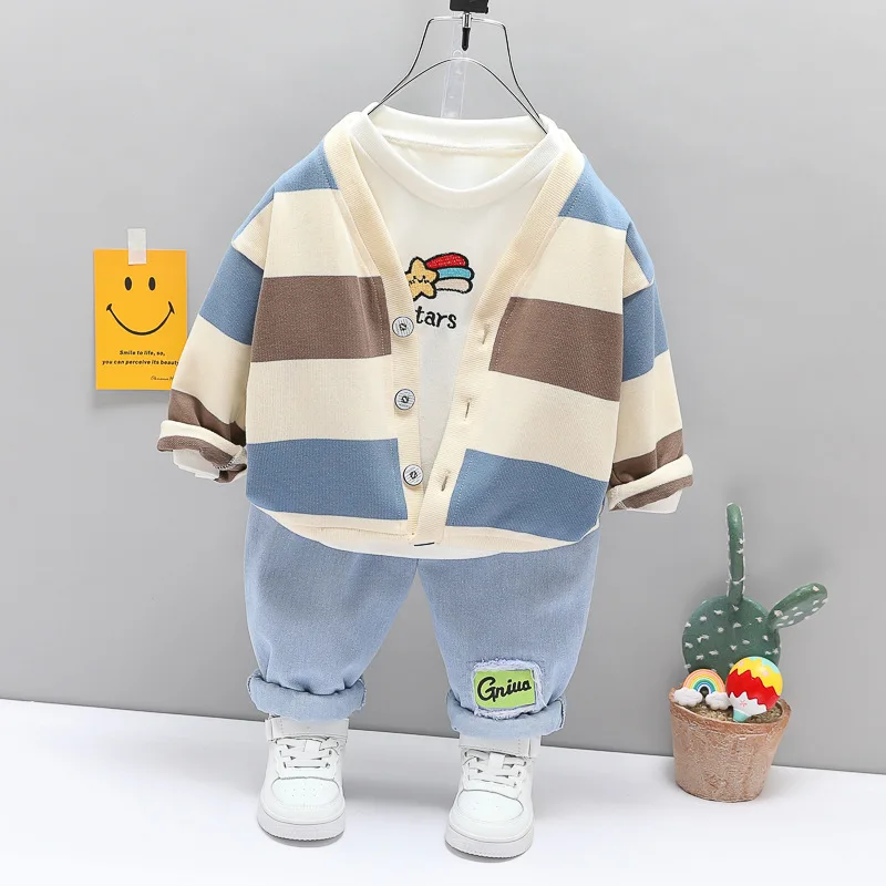 

OLEKID 2023 Spring Autumn 3PCS Boys Clothing Set Cotton Rainbow Sweatshirt Coat Long Sleeve Hoodi Baby Boy Jeans Clothes Set