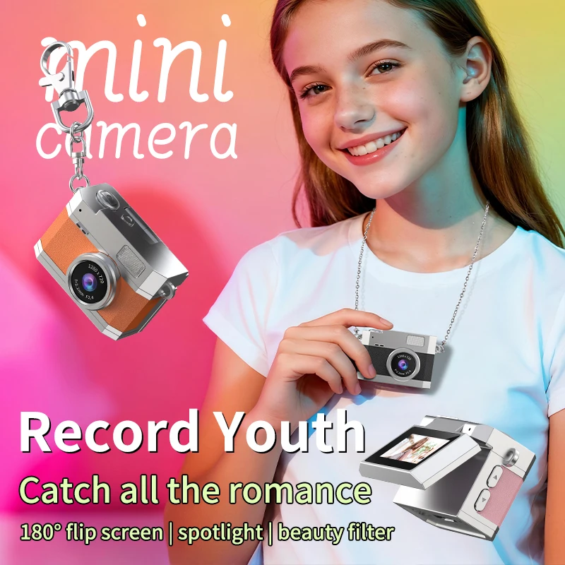 Compact Retro-Style Mini Digital Camera with Flip Selfie Screen and LED Fill Light