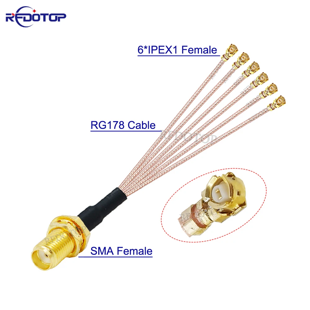 1 шт., сплиттер SMA в 6 IPX, гнездо SMA в 6 x IPEX1 Female1 RG178/ RF1.13, кабель Wi-Fi, антенна, удлинитель, косичка 10 см-50 см