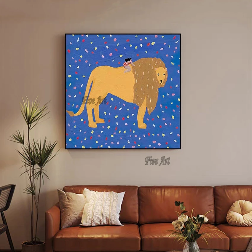 

Kids Room Decoration Pictures Cartoon Lion Modern Art Creation Canvas Painting Hand Painted Canvas Wall Hangings Home Artwork