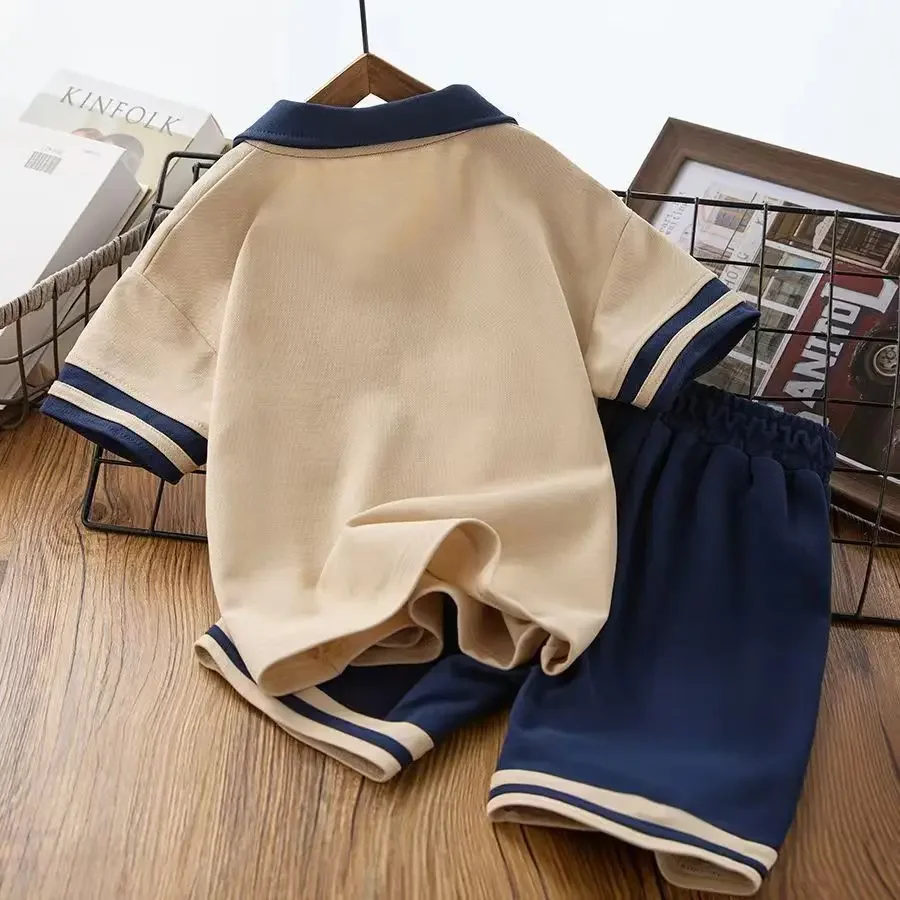 Summer Children Boy Clothes Set Fashion Lapel T-shirts Top and Shorts Bottom 2 Pieces Suit Kid Short Sleeve Outfits Tracksuits 2