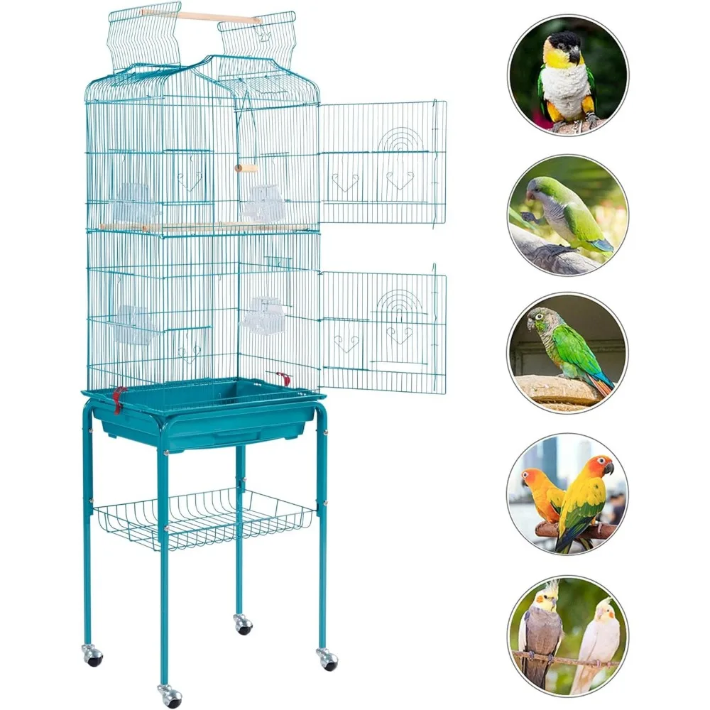 Topeakmart Open Play Top Bird Cage Large Parakeet Parrot Cage w/Detachable Stand for Budgies Finches Canaries Lovebirds, 64inch